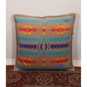 Pendleton Beaver State wool decorative accent pillow tan turquoise 21 x 21